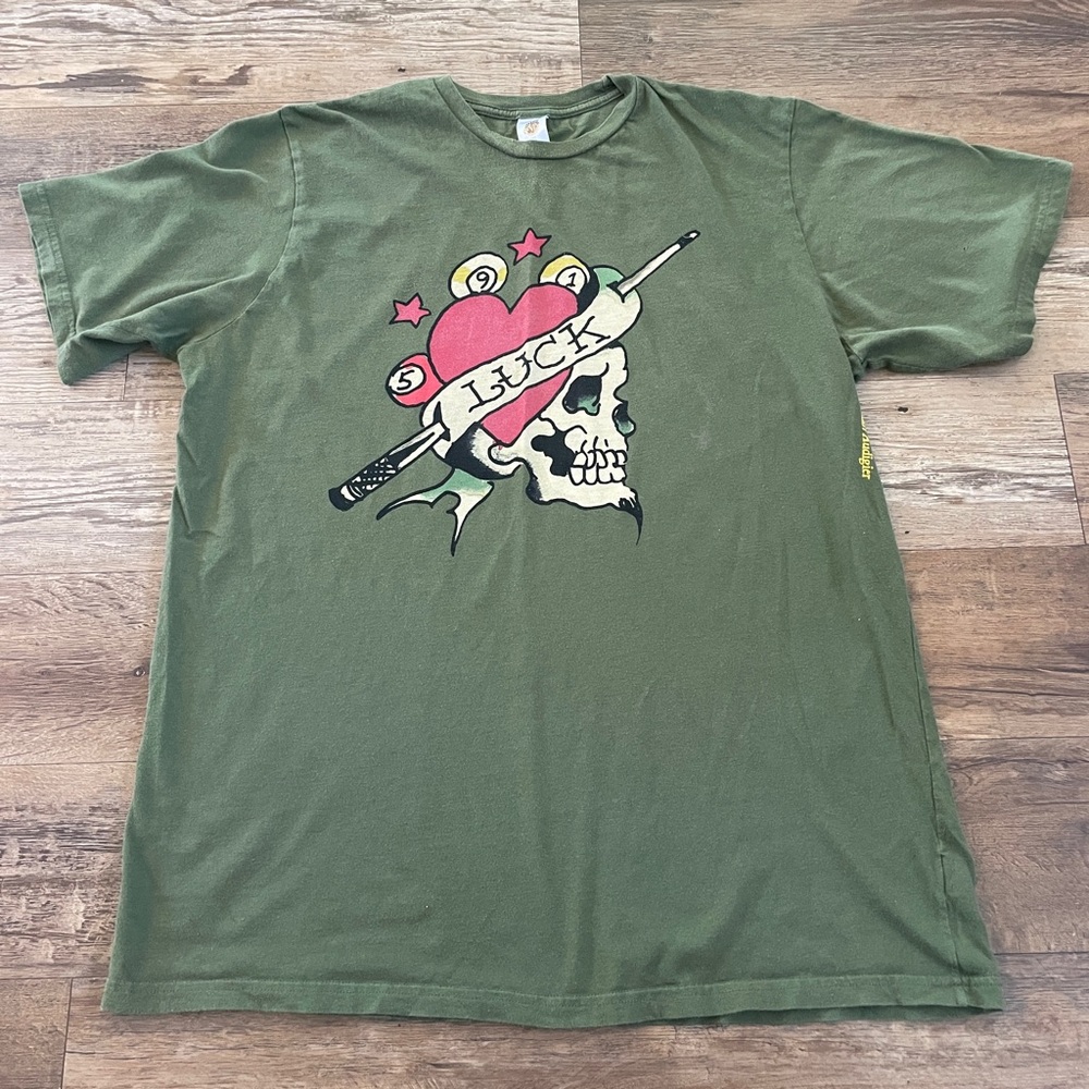 Ed Hardy green skull tattoo Y2K T-shirt XXL